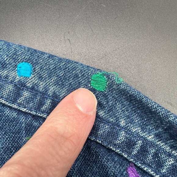 Vintage Denim Shirt Jacket Polka Dot Embroidery Small 1990s Rainbow Button Up - Picture 7 of 9